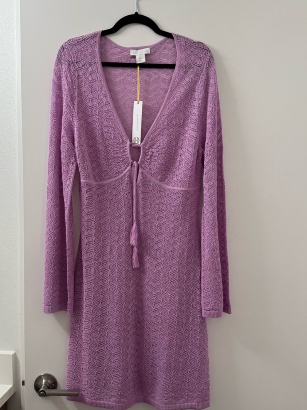 House of Harlow 1960 Lilac/Lavender Knit Crochet Long Sleeve Swim Coverup NWOT L